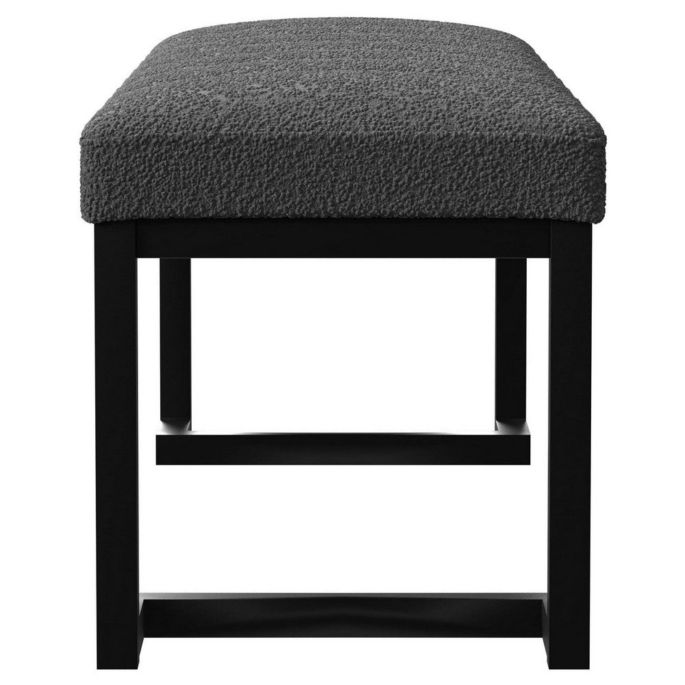Benjara Mezza Accent Bench, Tufted Gray Boucle Fabric, Black Metal, 48 Inch