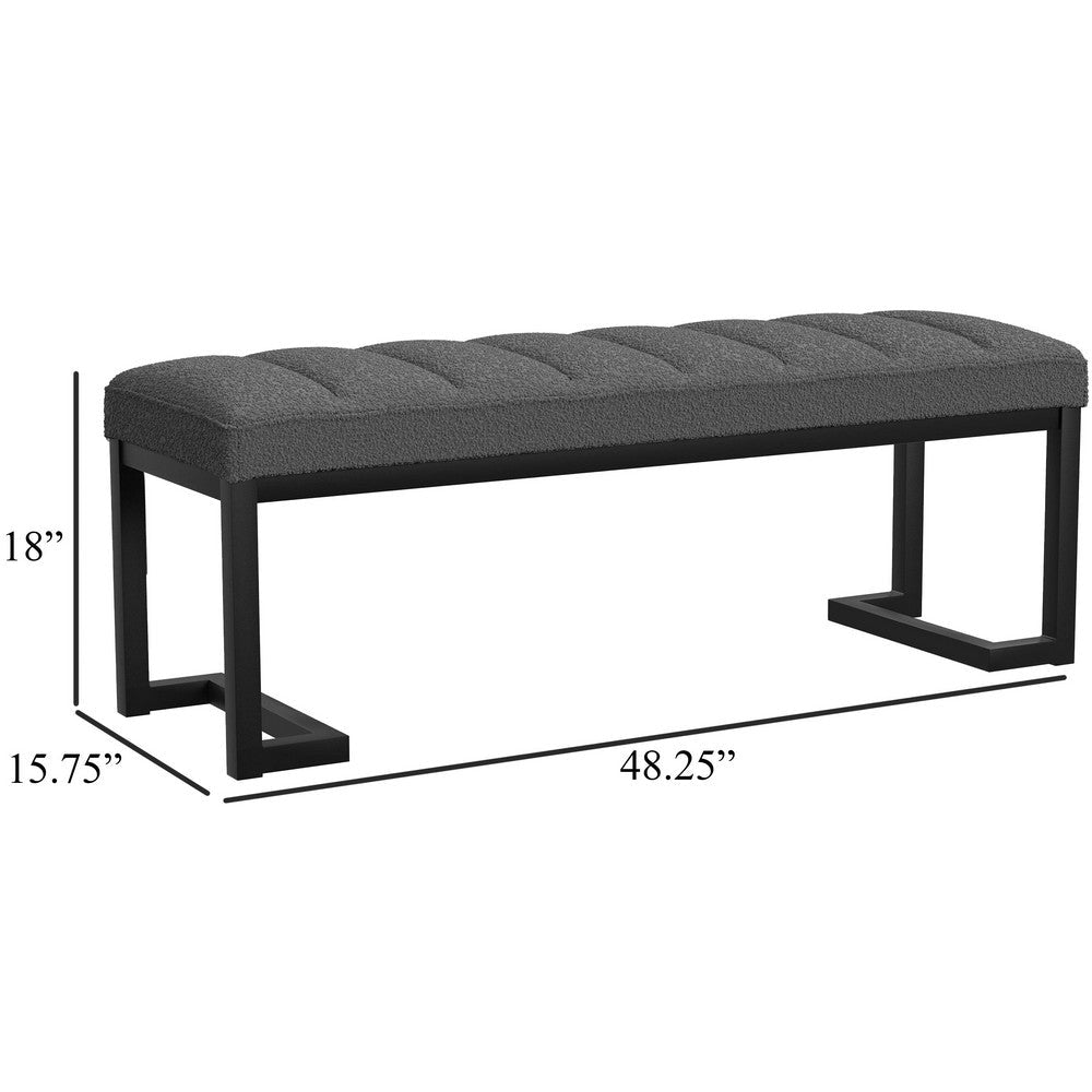 Benjara Mezza Accent Bench, Tufted Gray Boucle Fabric, Black Metal, 48 Inch