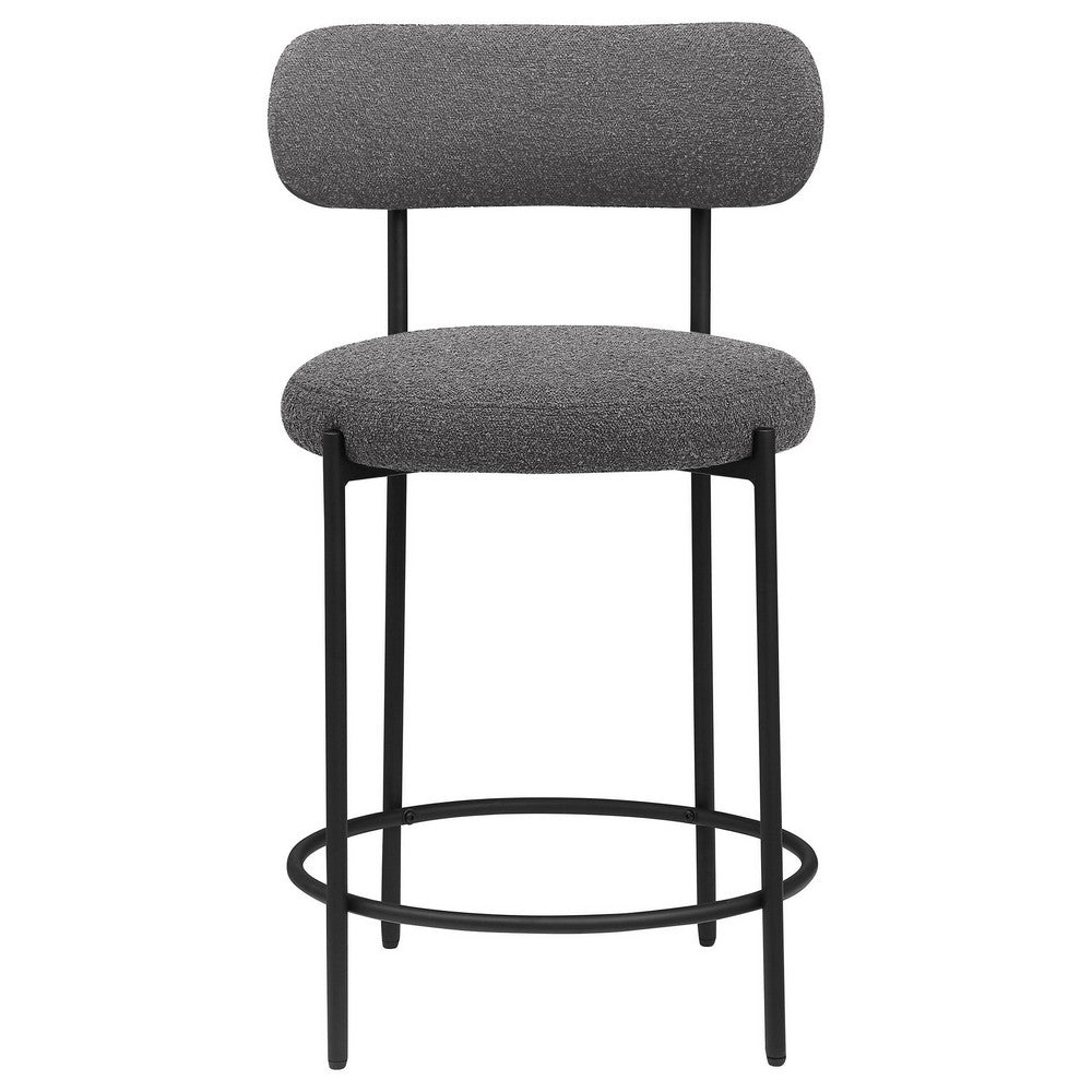 Benjara Winona Counter Height Chair Set of 2, Gray Boucle, Black Metal 25 Inch