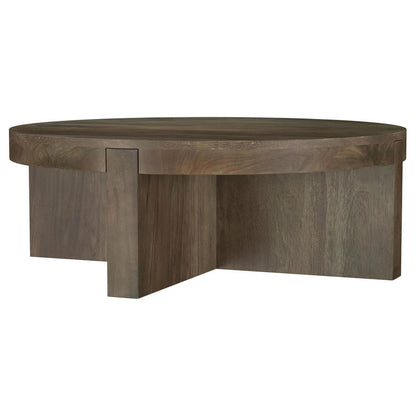 Benjara Kinaj Coffee Table, Dark Brown Solid Mango Wood, Round 38 Inch Top