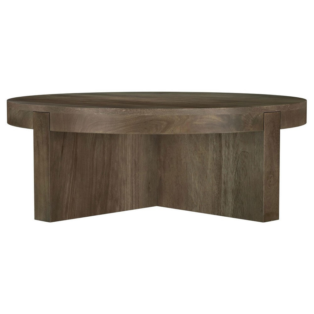 Benjara Kinaj Coffee Table, Dark Brown Solid Mango Wood, Round 38 Inch Top