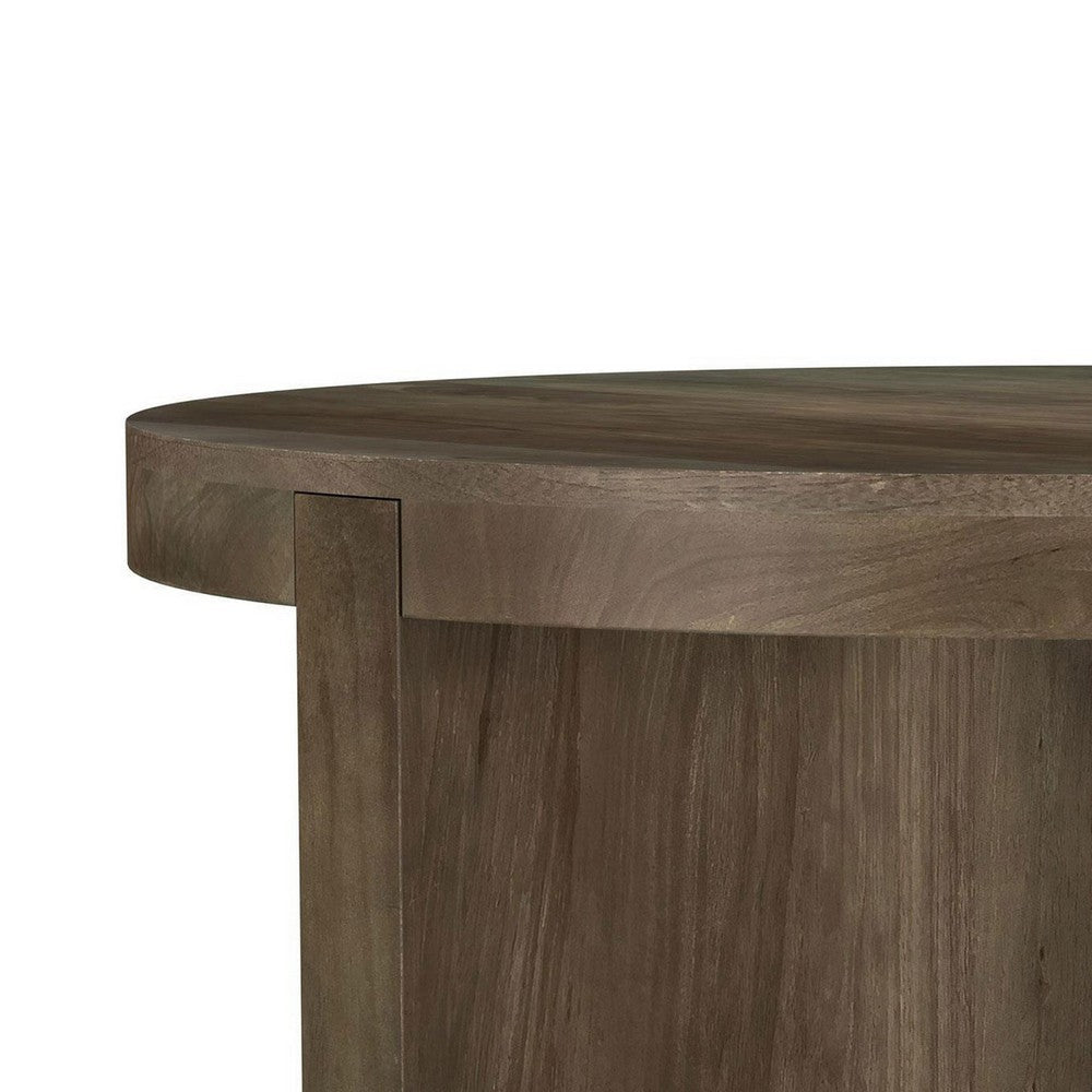 Benjara Kinaj Coffee Table, Dark Brown Solid Mango Wood, Round 38 Inch Top