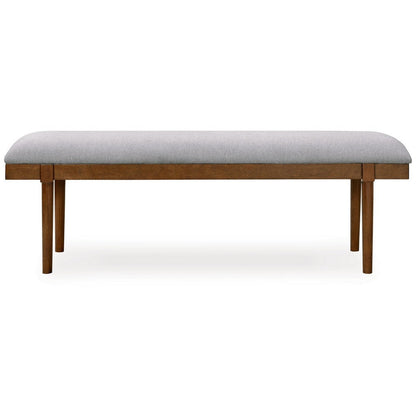 Benjara Jeyn Large Dining Room Bench, 59 Inch Brown Hardwood, Gray Polyester