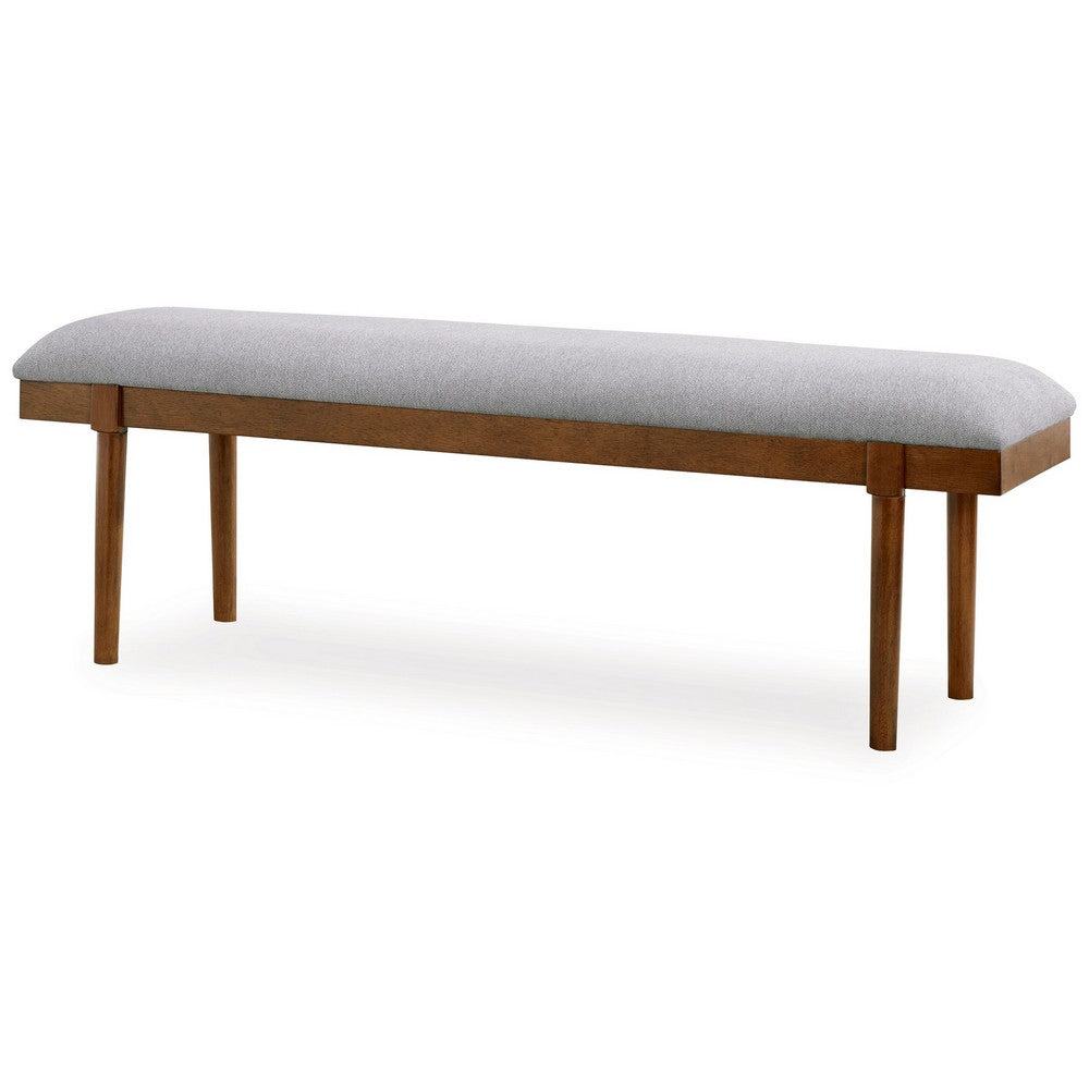 Benjara Jeyn Large Dining Room Bench, 59 Inch Brown Hardwood, Gray Polyester