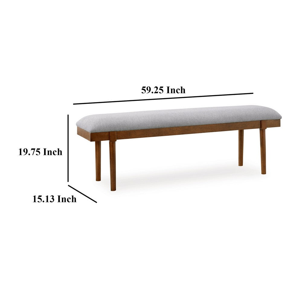 Benjara Jeyn Large Dining Room Bench, 59 Inch Brown Hardwood, Gray Polyester