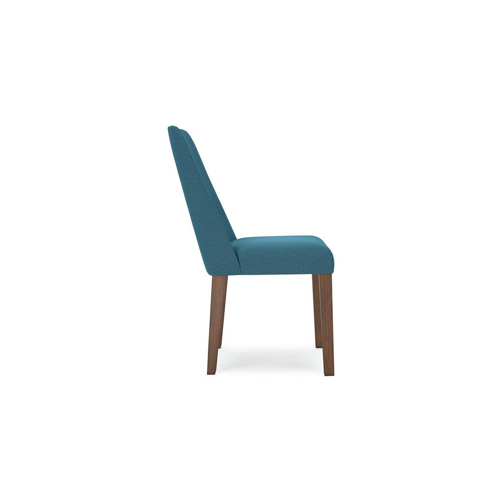 Benjara Jeyn Dining Side Chair Set of 2, Solid Hardwood, Blue Polyester Fabric