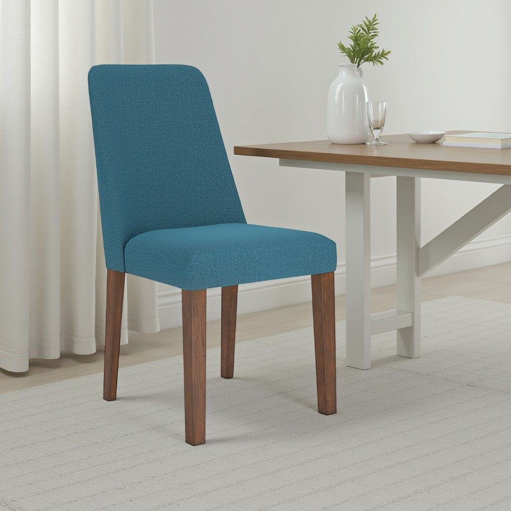 Benjara Jeyn Dining Side Chair Set of 2, Solid Hardwood, Blue Polyester Fabric