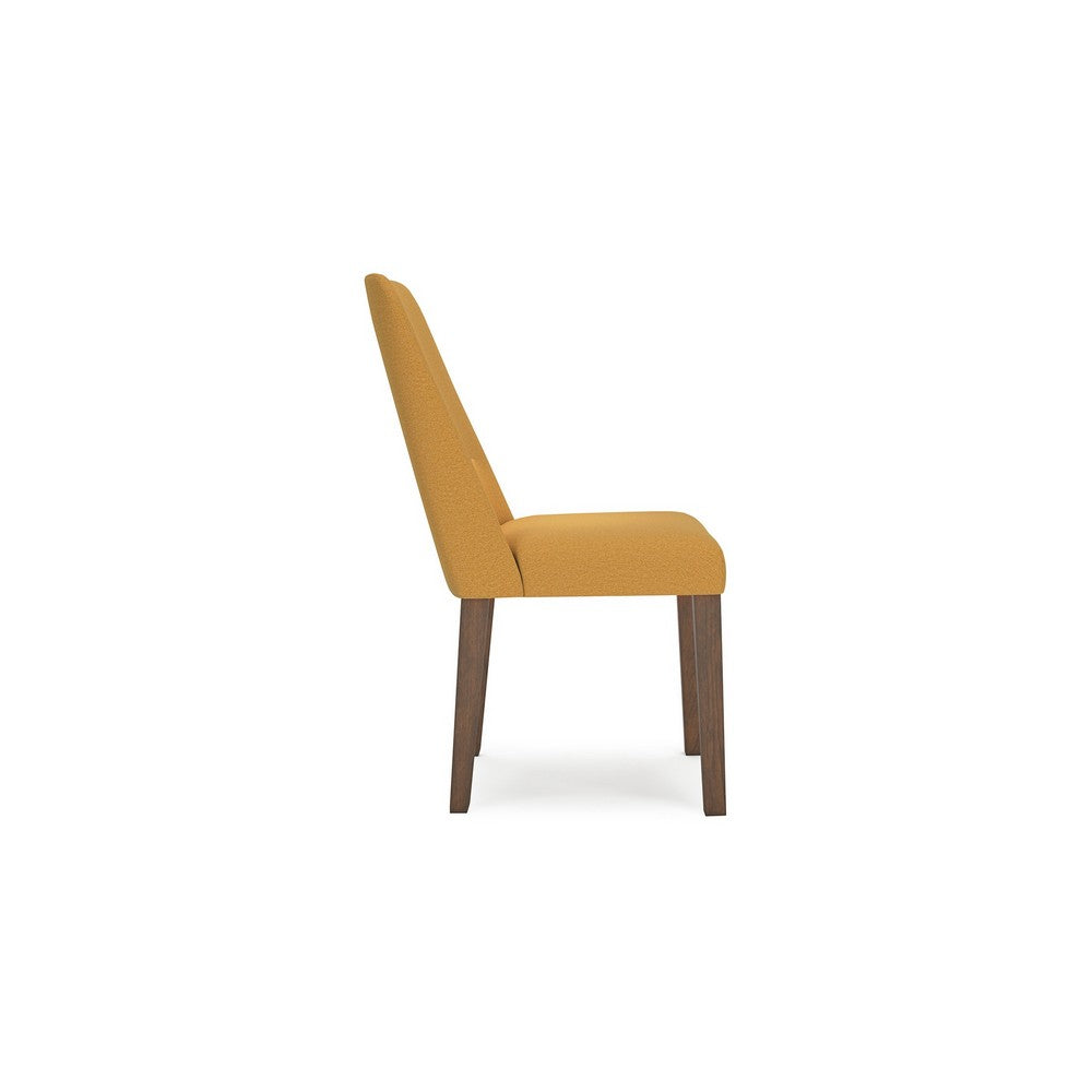 Benjara Jeyn Dining Side Chair Set of 2, Solid Hardwood, Yellow Polyester
