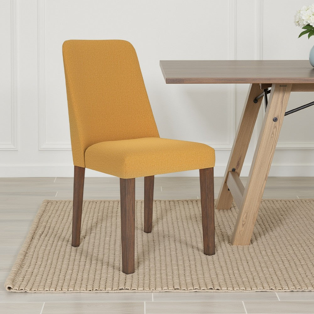 Benjara Jeyn Dining Side Chair Set of 2, Solid Hardwood, Yellow Polyester