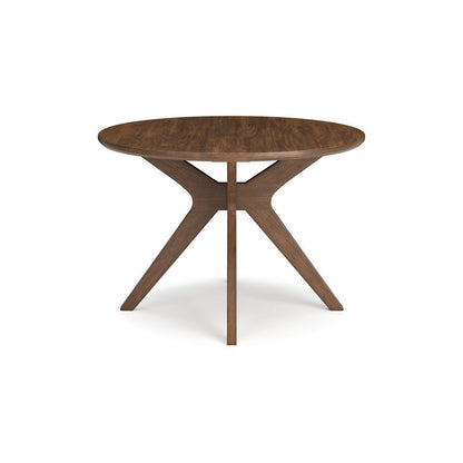Benjara Jeyn Round Dining Table, Modern Curved Base, 45 Inch Brown Mango Wood