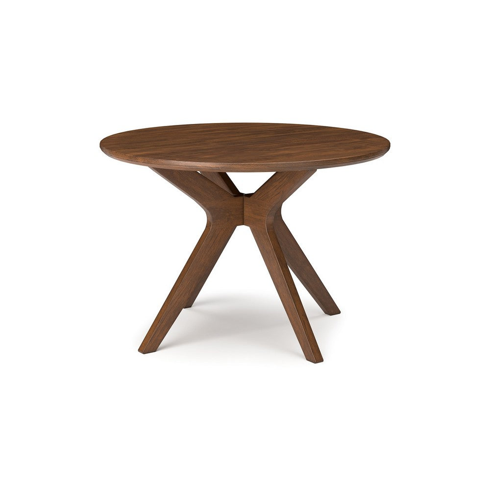 Benjara Jeyn Round Dining Table, Modern Curved Base, 45 Inch Brown Mango Wood