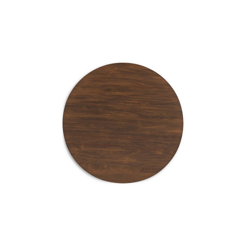 Benjara Jeyn Round Dining Table, Modern Curved Base, 45 Inch Brown Mango Wood