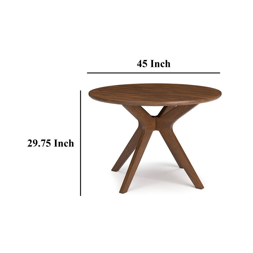 Benjara Jeyn Round Dining Table, Modern Curved Base, 45 Inch Brown Mango Wood