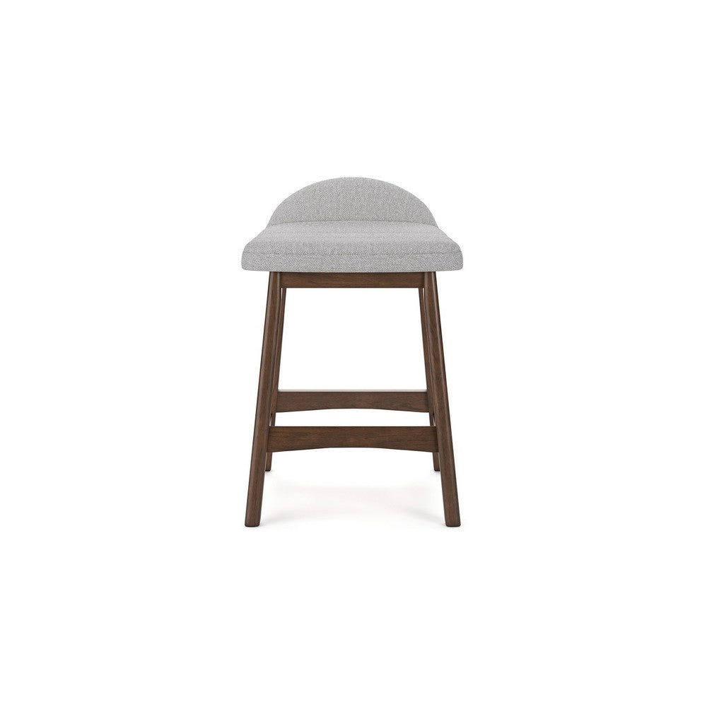 Benjara Jeyn Counter Stool with Footrest Set of 2, Brown Wood, Light Gray Seat