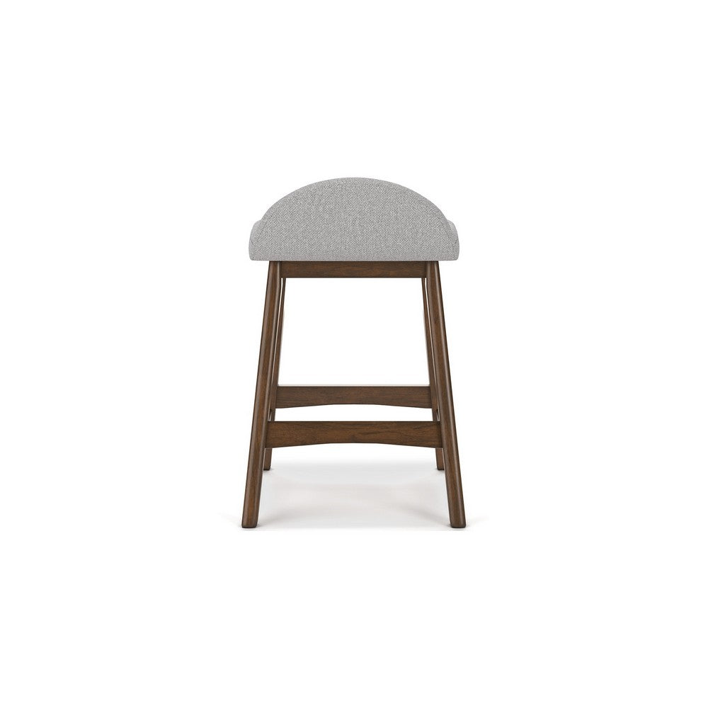 Benjara Jeyn Counter Stool with Footrest Set of 2, Brown Wood, Light Gray Seat