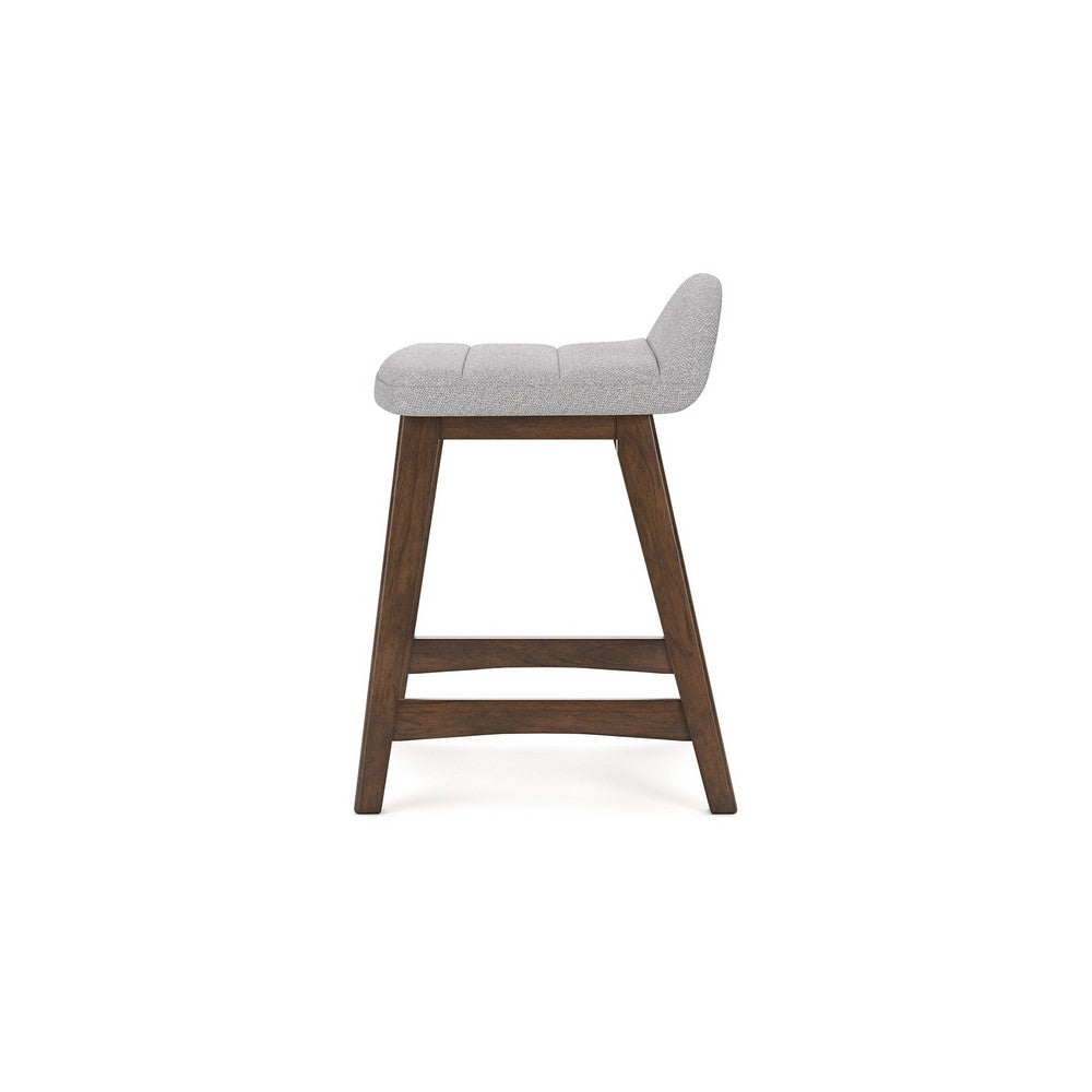 Benjara Jeyn Counter Stool with Footrest Set of 2, Brown Wood, Light Gray Seat