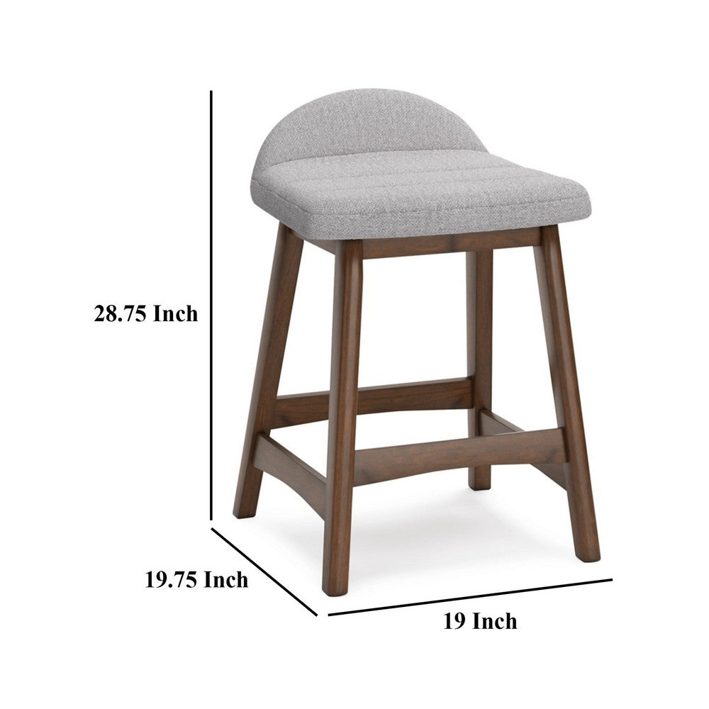 Benjara Jeyn Counter Stool with Footrest Set of 2, Brown Wood, Light Gray Seat