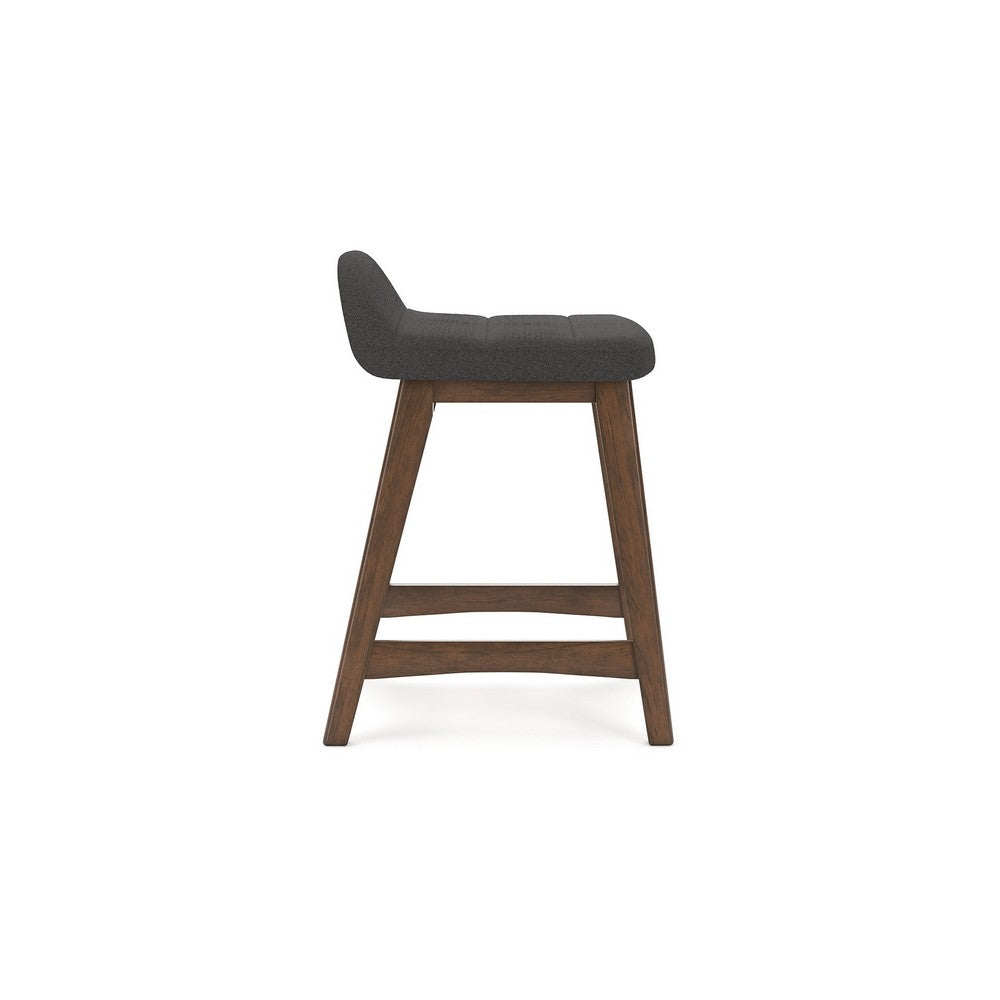 Benjara Jeyn Counter Stool with Footrest Set of 2, Brown Wood, Charcoal Gray
