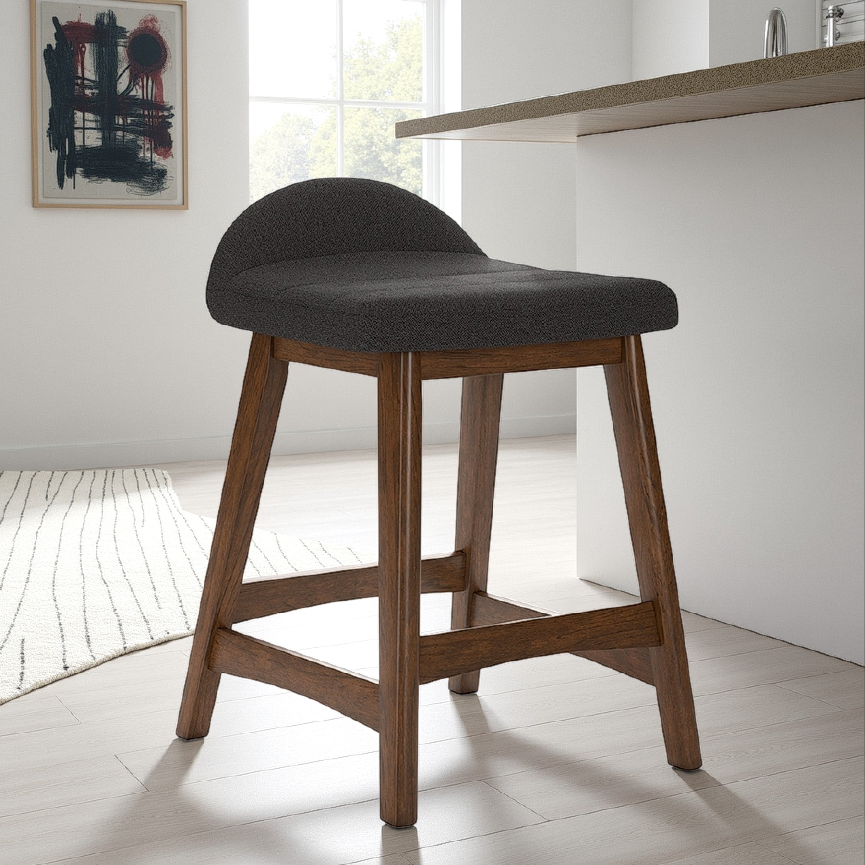 Benjara Jeyn Counter Stool with Footrest Set of 2, Brown Wood, Charcoal Gray