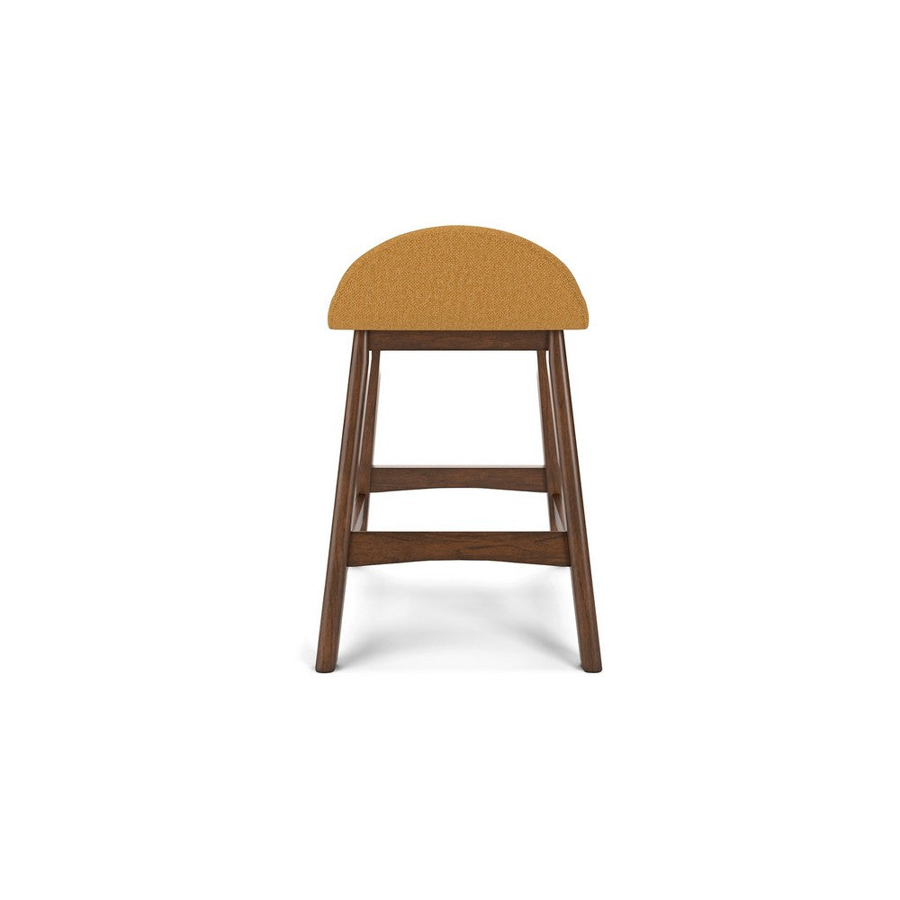 Benjara Jeyn Counter Stool with Footrest Set of 2, Brown Hardwood, Yellow Seat