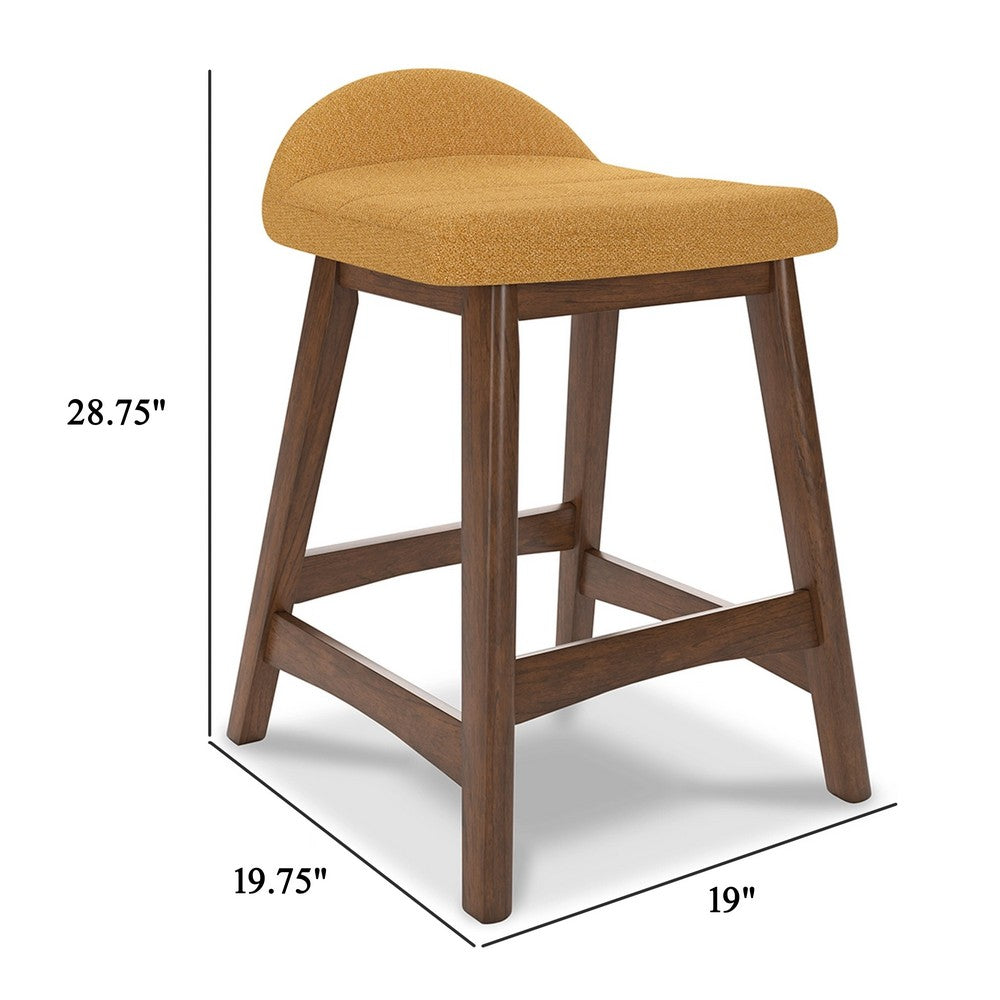 Benjara Jeyn Counter Stool with Footrest Set of 2, Brown Hardwood, Yellow Seat