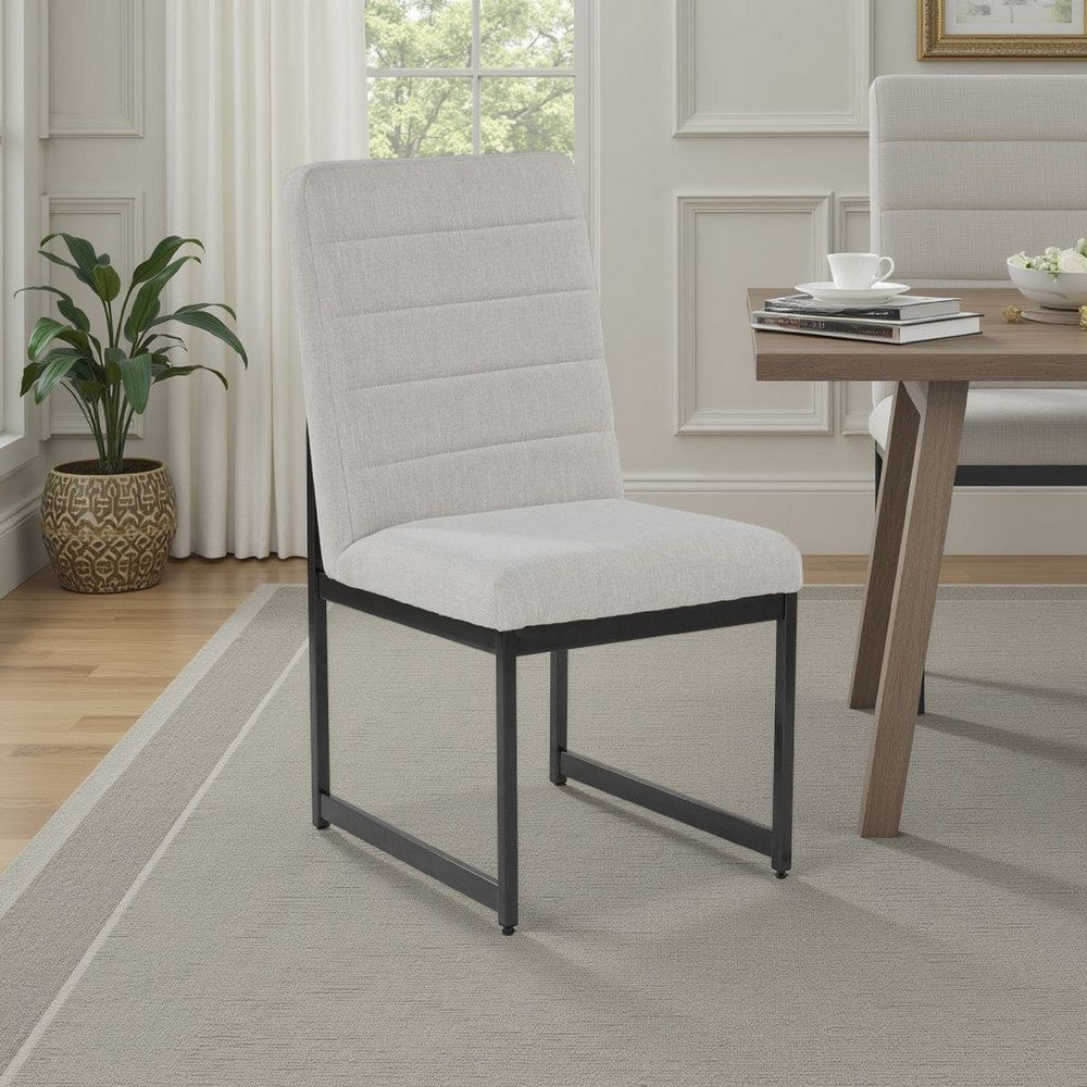 Benjara Myka Dining Side Chair Set of 2, Modern Sled Legs, Gray Polyester