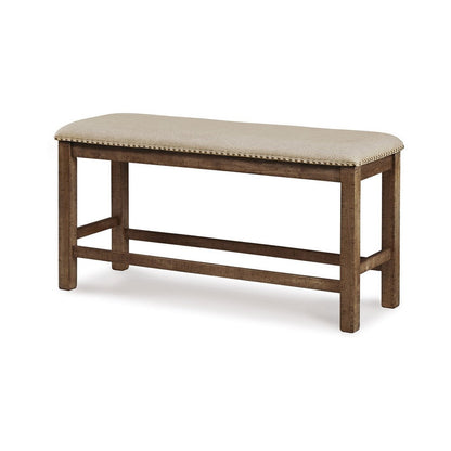 Benjara Chip Counter Height Bench, Nailhead Trim And Footrest, Nutmeg Wood