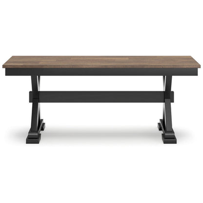 Benjara Fleur Large Dining Room Bench, 48 Inch Brown Seat, Black Wood Frame