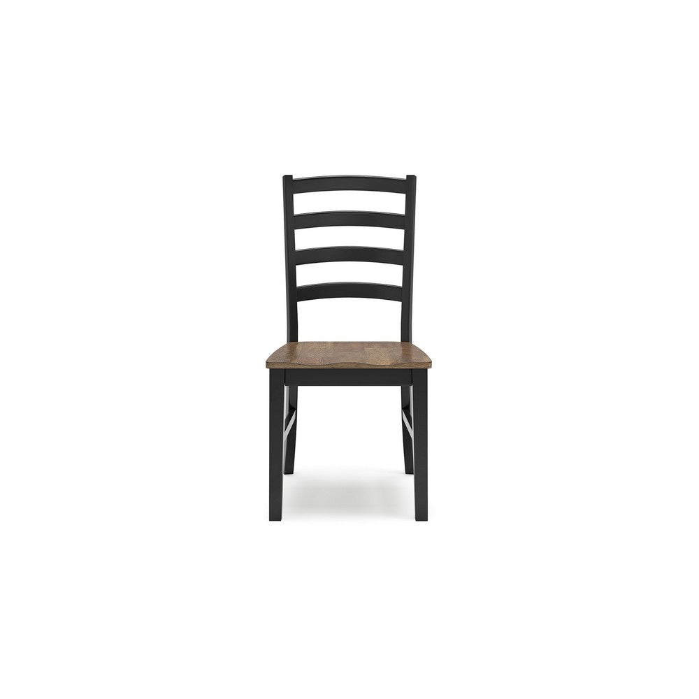 Benjara Fleur Dining Side Chair Set of 2, Black Ladderback, Brown Solid Wood
