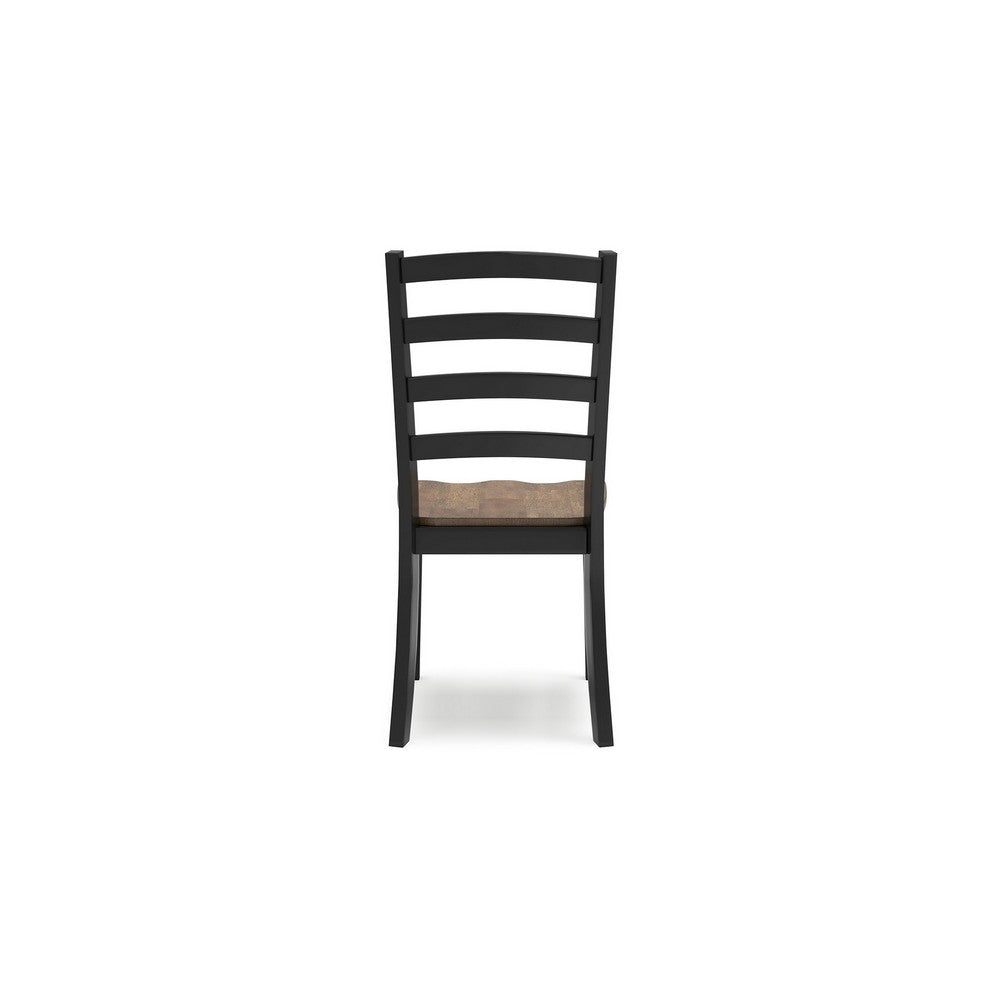 Benjara Fleur Dining Side Chair Set of 2, Black Ladderback, Brown Solid Wood