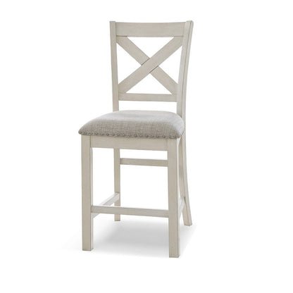 Benjara Lea Counter Height Chair Set of 2, White Solid Wood, Gray Polyester