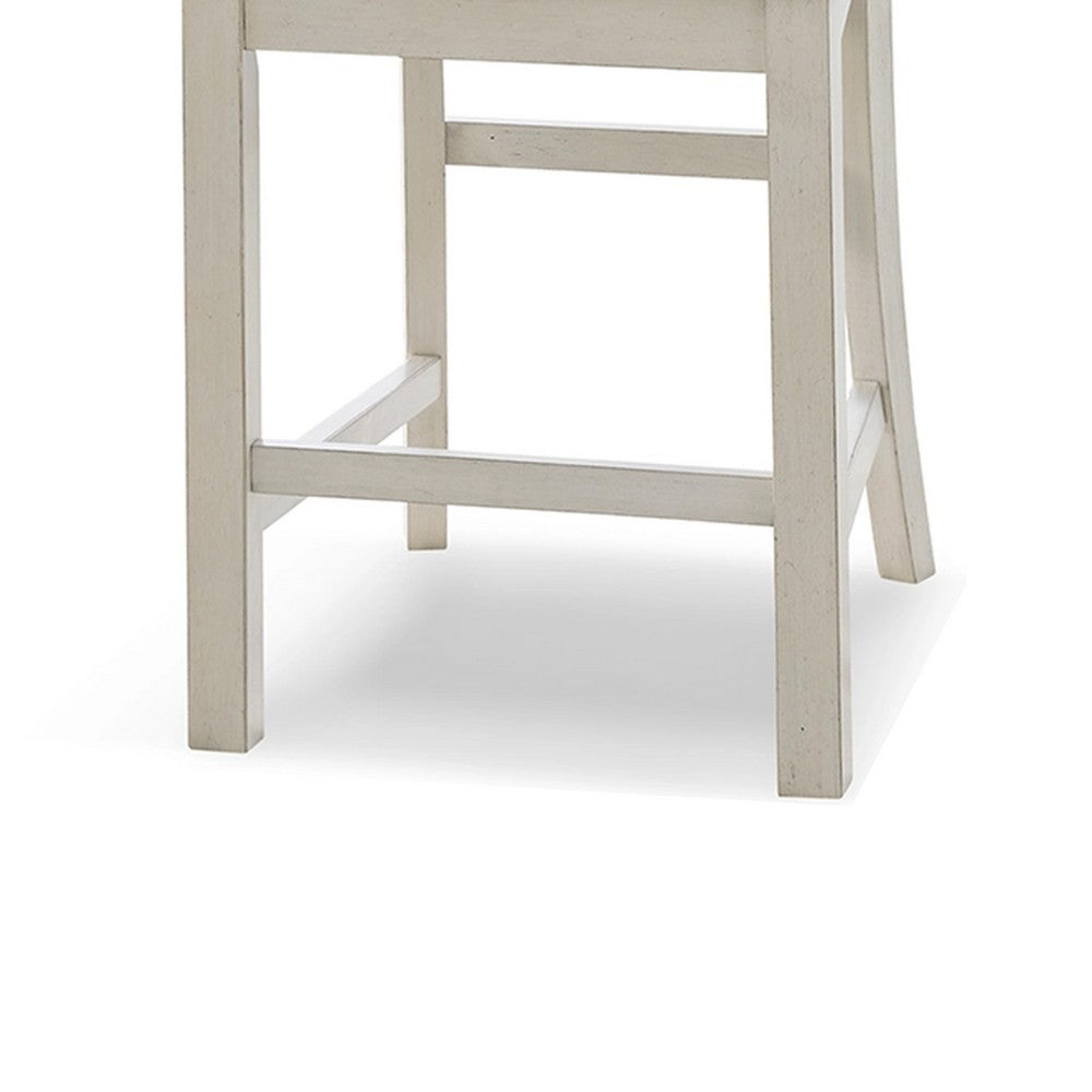 Benjara Lea Counter Height Chair Set of 2, White Solid Wood, Gray Polyester