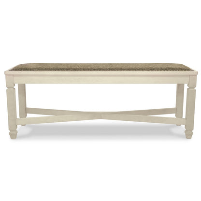 Benjara Bolan Large Dining Bench with Heavy Woven Fabric, White Wood, 50 Inch