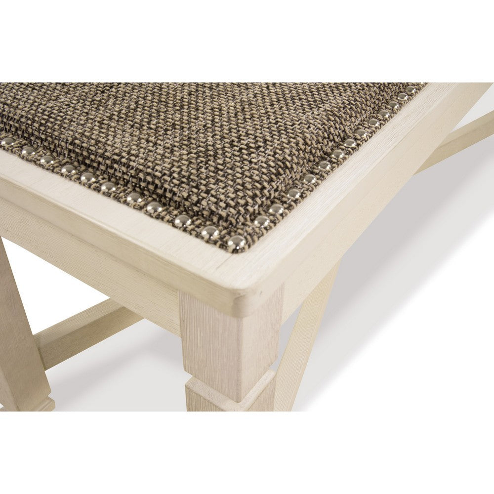 Benjara Bolan Large Dining Bench with Heavy Woven Fabric, White Wood, 50 Inch