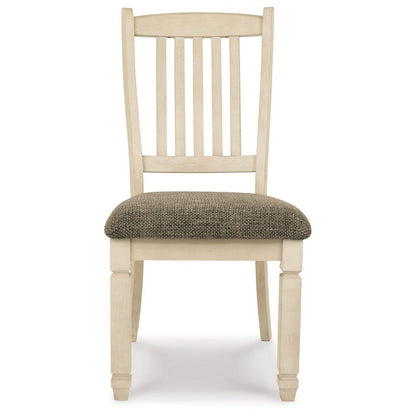 Benjara Bolan Dining Side Chair Set of 2 with Rake Back, Polyester, White Wood