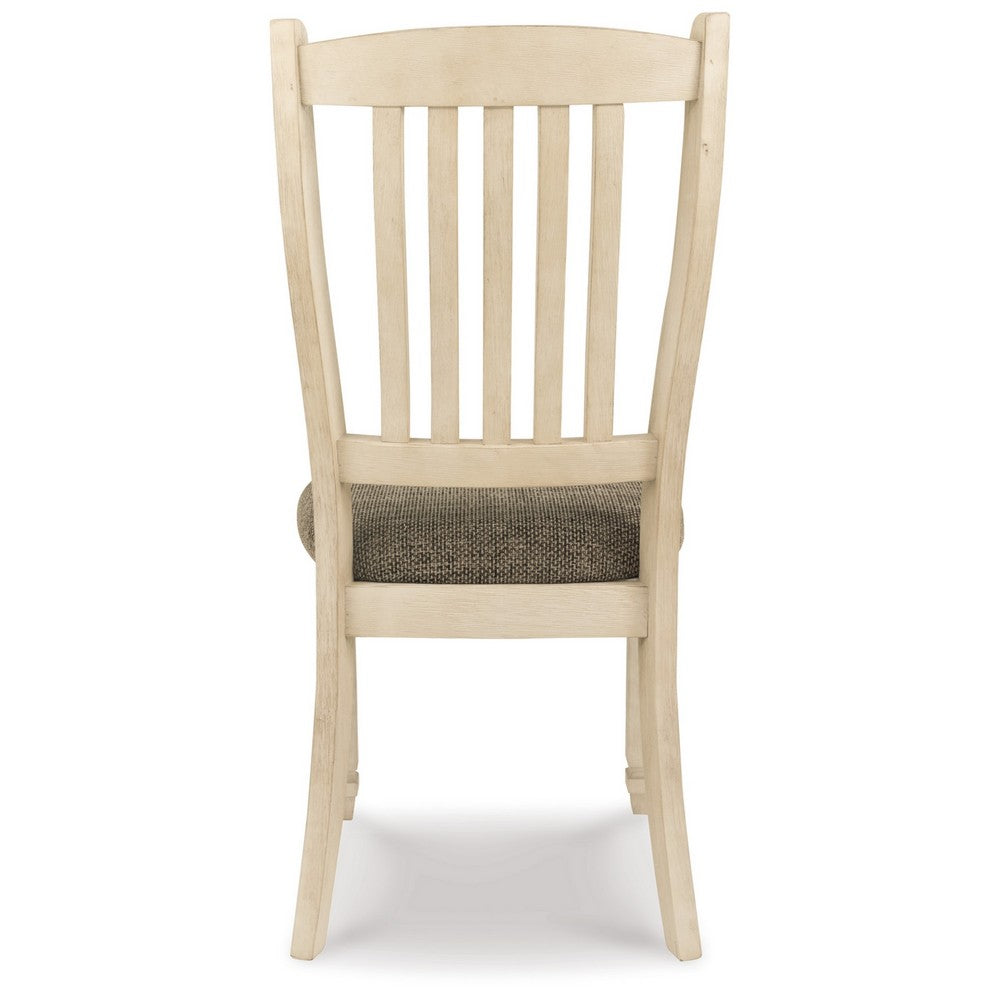 Benjara Bolan Dining Side Chair Set of 2 with Rake Back, Polyester, White Wood