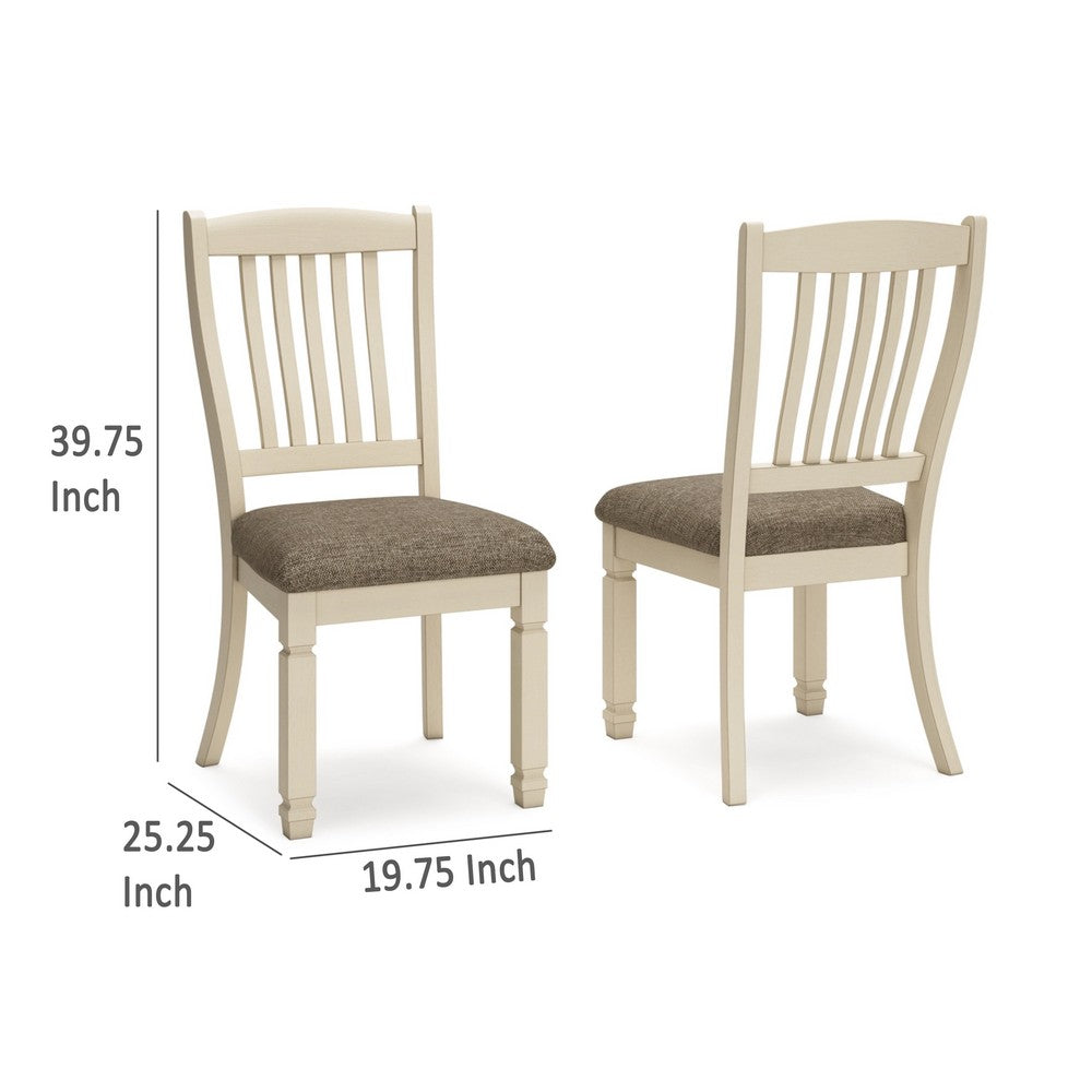 Benjara Bolan Dining Side Chair Set of 2 with Rake Back, Polyester, White Wood