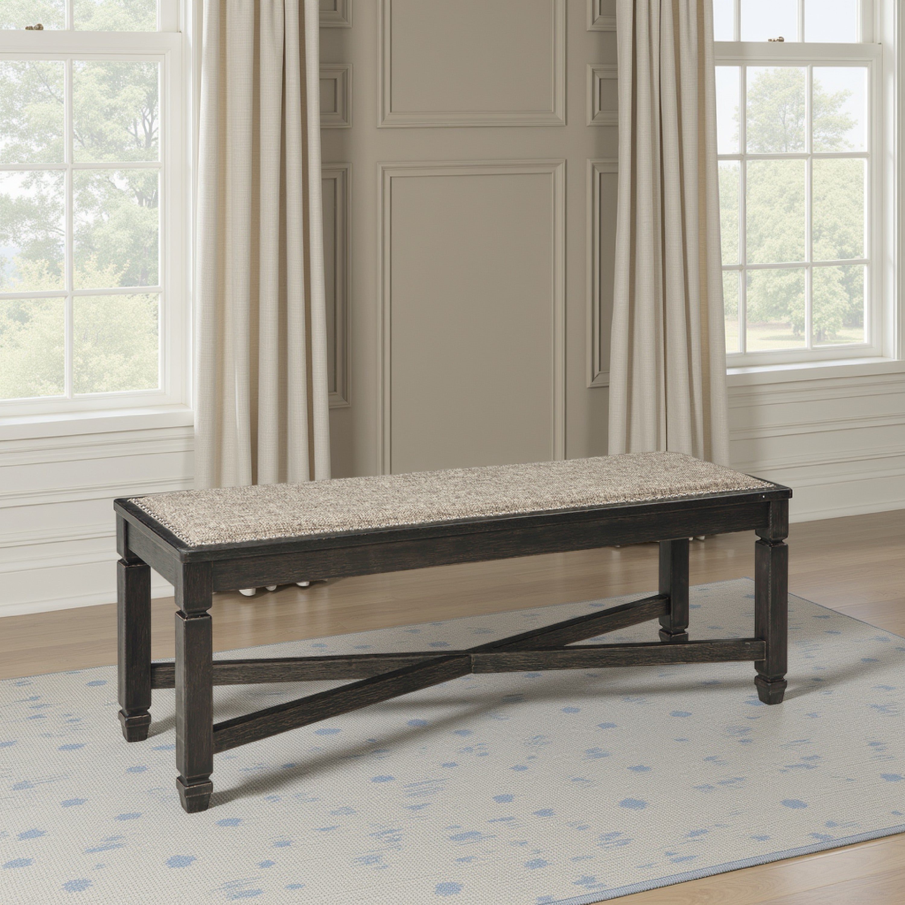 Benjara Trekk Dining Bench, X-Stretcher And Nailhead Trim, Black Wood, 50 Inch