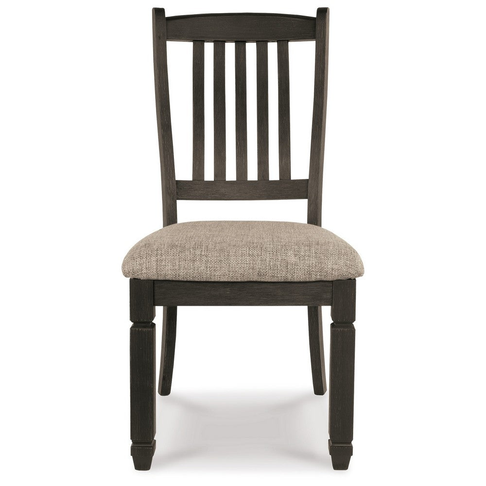 Benjara Trekk Dining Side Chair Set of 2, Slat Back Tapered Legs, Black Wood