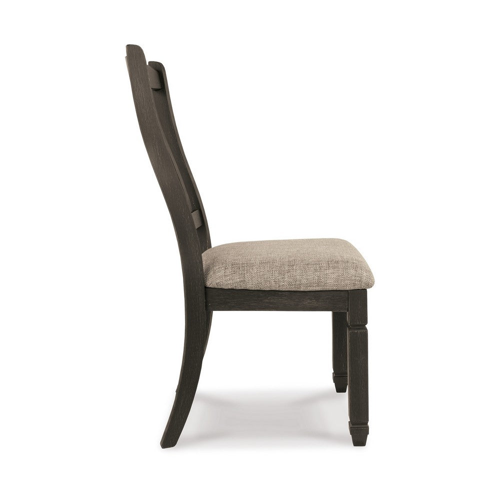 Benjara Trekk Dining Side Chair Set of 2, Slat Back Tapered Legs, Black Wood
