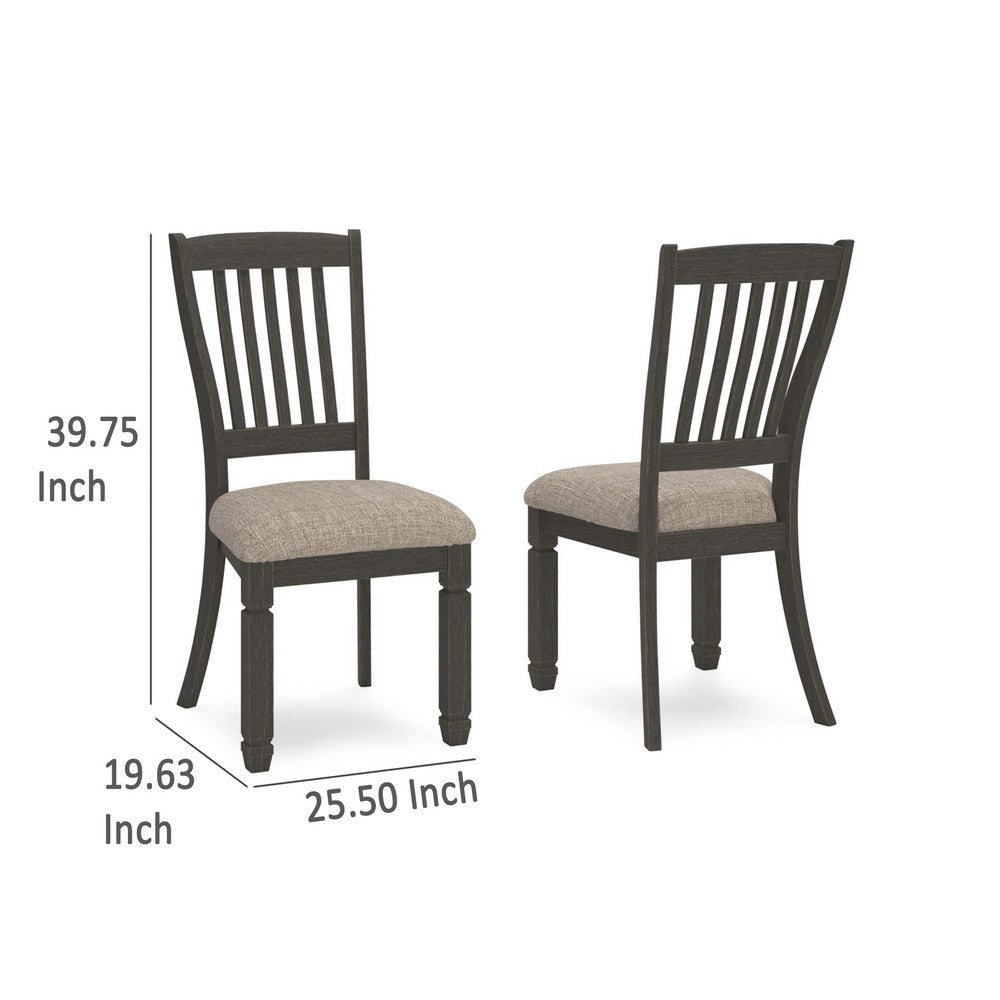 Benjara Trekk Dining Side Chair Set of 2, Slat Back Tapered Legs, Black Wood