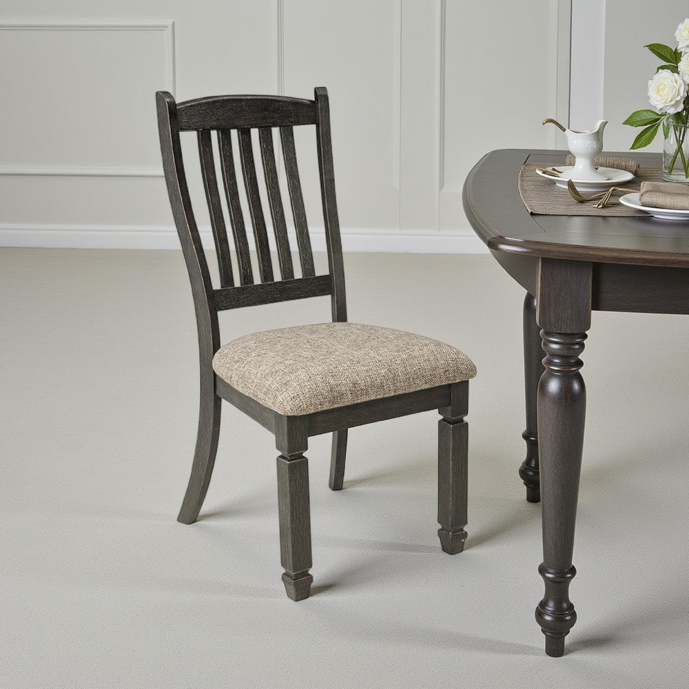 Benjara Trekk Dining Side Chair Set of 2, Slat Back Tapered Legs, Black Wood