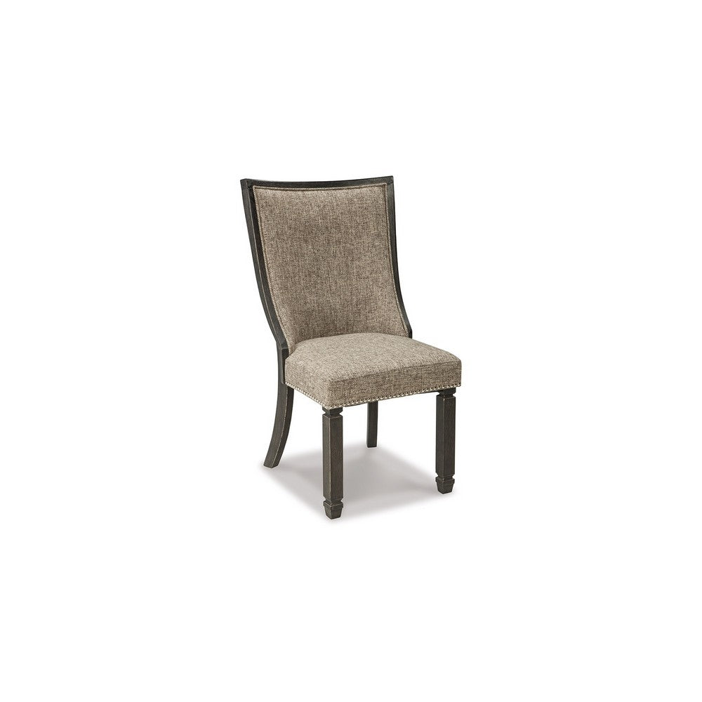 Benjara Trekk Dining Side Chair Set of 2, Black, Gray Brown Woven Polyester