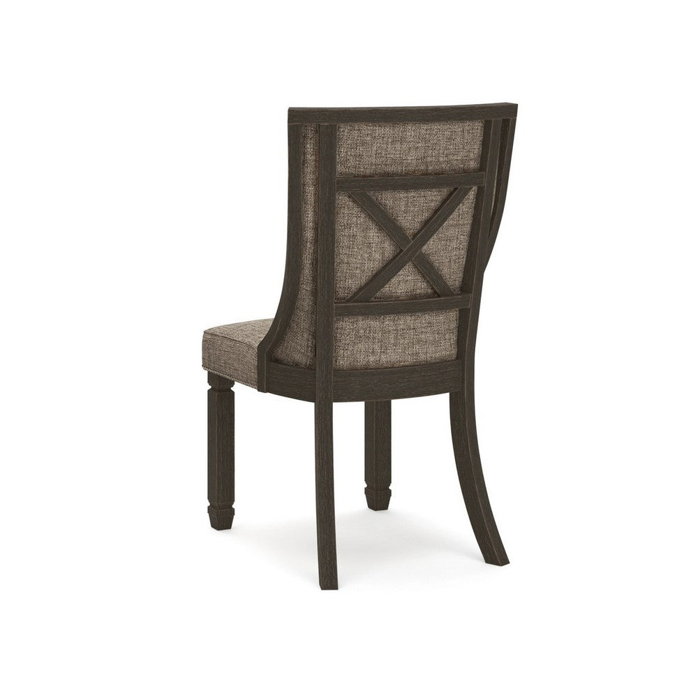 Benjara Trekk Dining Side Chair Set of 2, Black, Gray Brown Woven Polyester