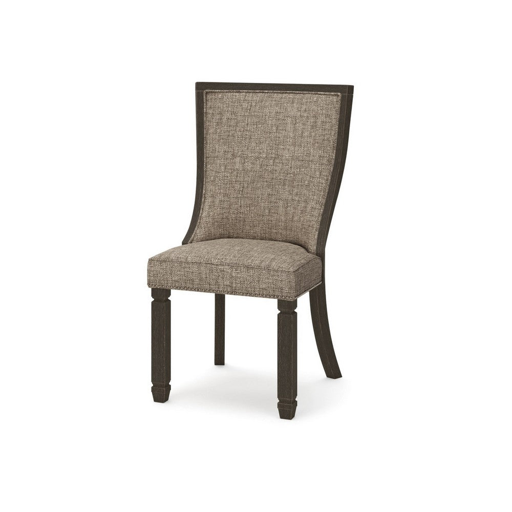 Benjara Trekk Dining Side Chair Set of 2, Black, Gray Brown Woven Polyester