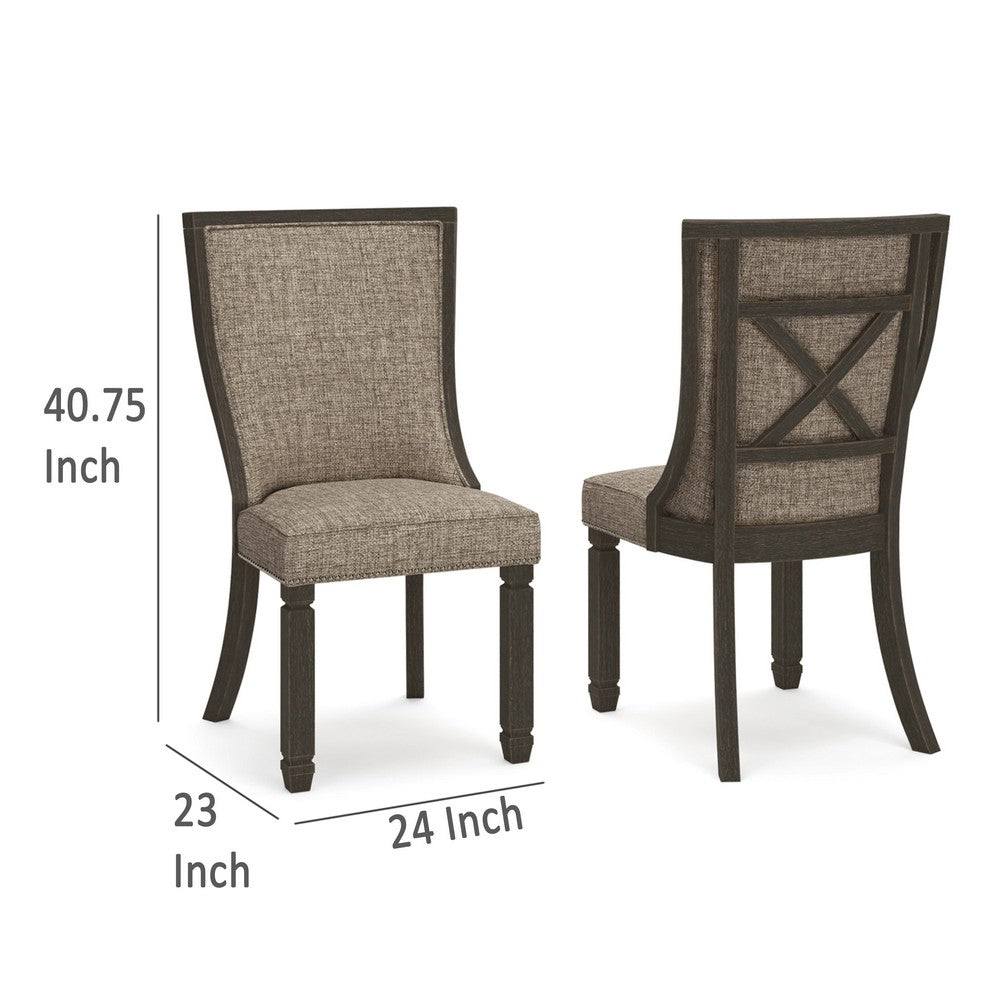 Benjara Trekk Dining Side Chair Set of 2, Black, Gray Brown Woven Polyester