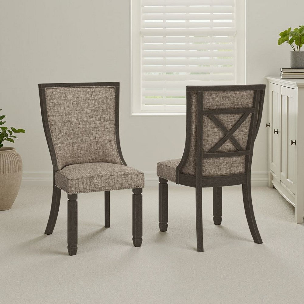 Benjara Trekk Dining Side Chair Set of 2, Black, Gray Brown Woven Polyester