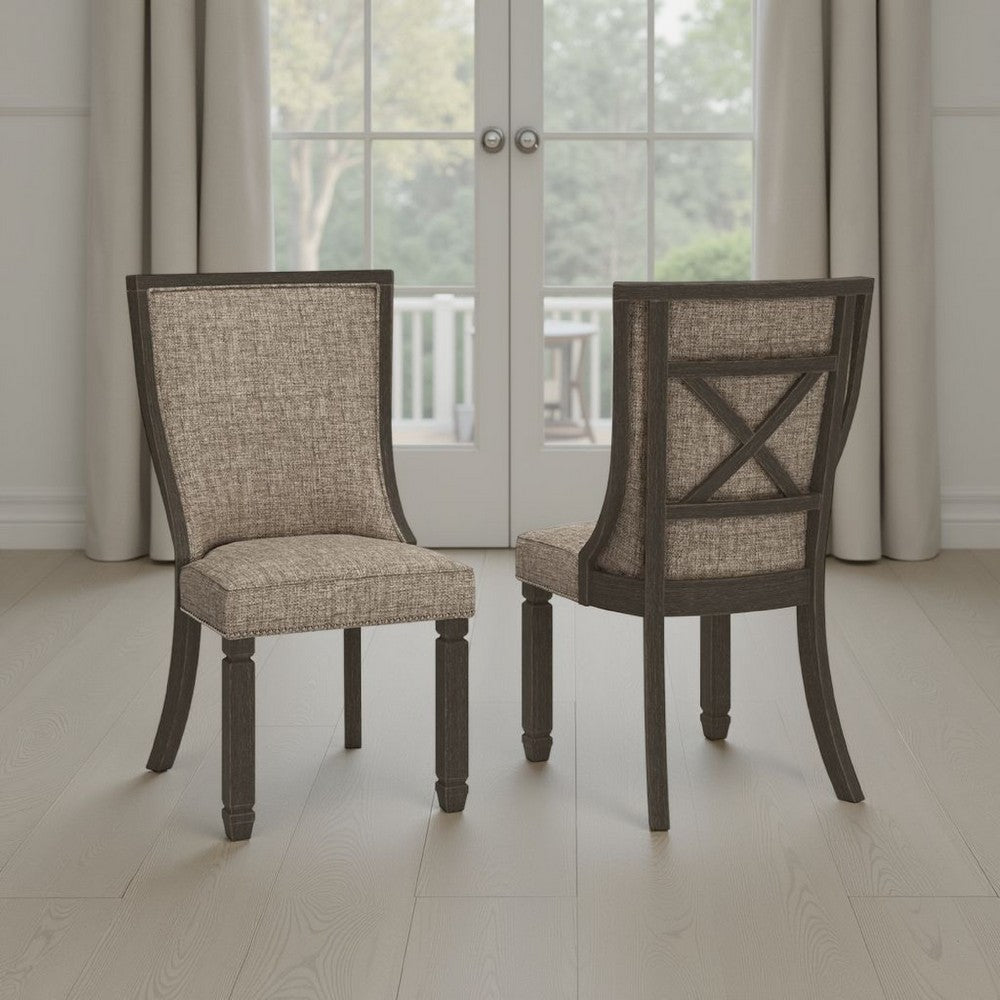 Benjara Trekk Dining Side Chair Set of 2, Black, Gray Brown Woven Polyester