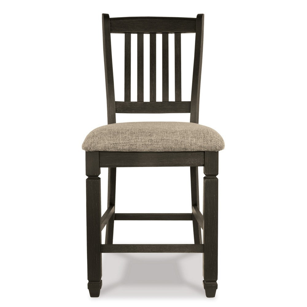 Benjara Trekk Counter Height Chair Set of 2, Slatted Back, Black Polyester