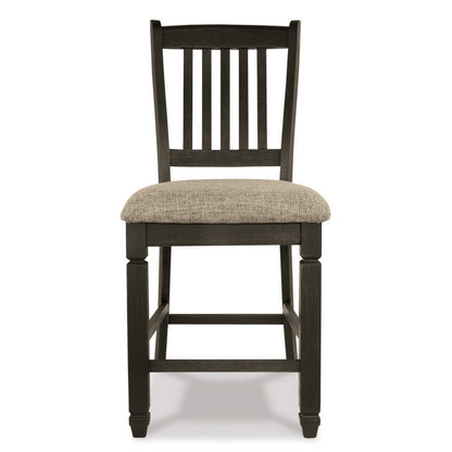 Benjara Trekk Counter Height Chair Set of 2, Slatted Back, Black Polyester